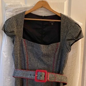 NWOT bebe tweed dress with belt and red piping